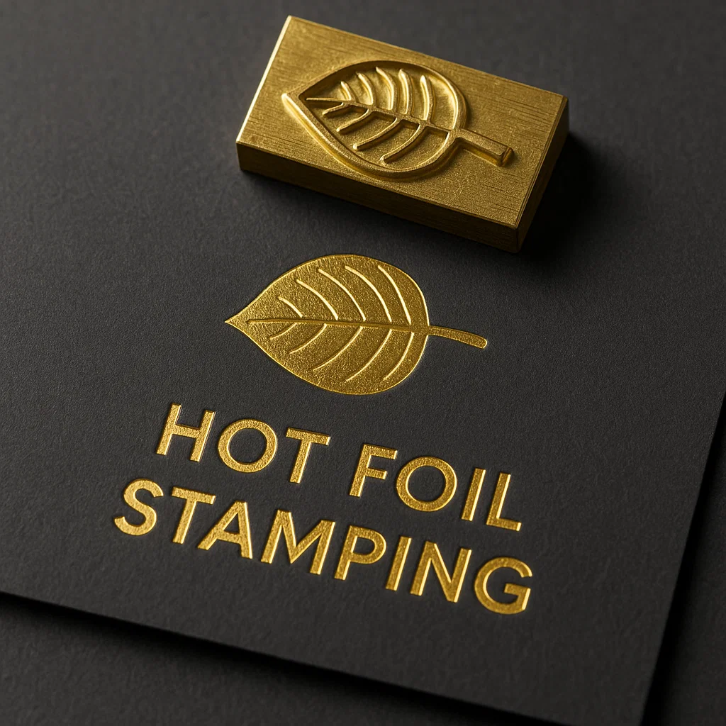 Metallic foil stamping detail on custom bottle packaging box