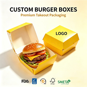 Custom Logo Printed Greaseproof Kraft Paper Burger Box Disposable Biodegradable Hamburger Packaging Clamshell