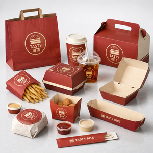Custom Takeaway Eco Kraft Paper Chicken Fries Pizza Box to Go Takeout Hamburger Burger Hinged Box