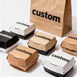 Disposable Biodegradable Recyclable Heavy-Duty Cardboard Burger Meal Box Triple Compartment Black