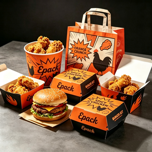 Custom Logo Pattern Disposable Fast Food Take Out Packaging Boxes And Paper Bags OEM Burger Boxes