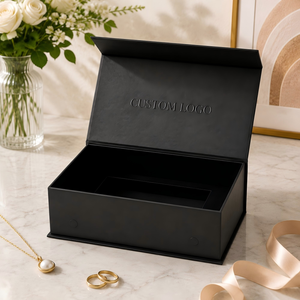 Custom Logo Luxury Black Magnetic Gift Box Rigid Cardboard Packaging